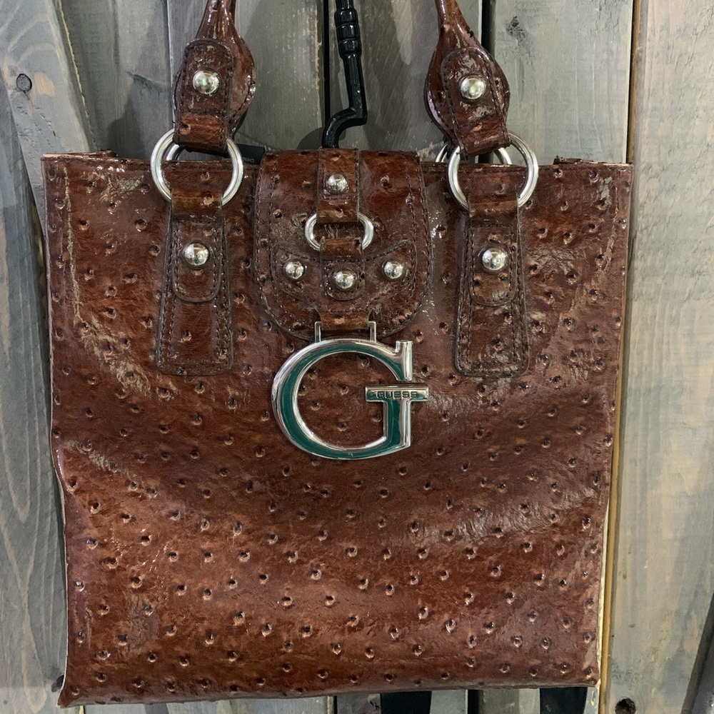 Brown ostrich guess “Ozzie” purse